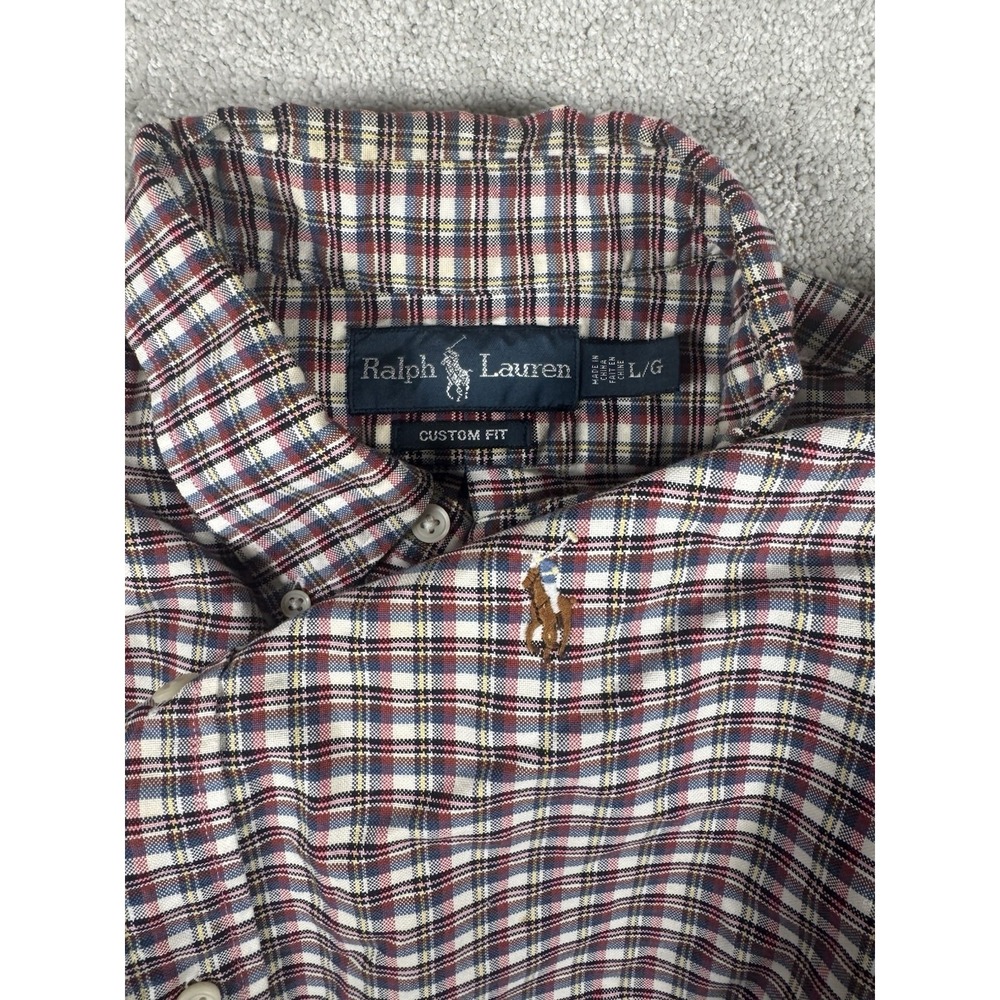 Vtg Polo Ralph Lauren L/S Oxford Button Front Shirt Men's L Plaid Red Flash Pony